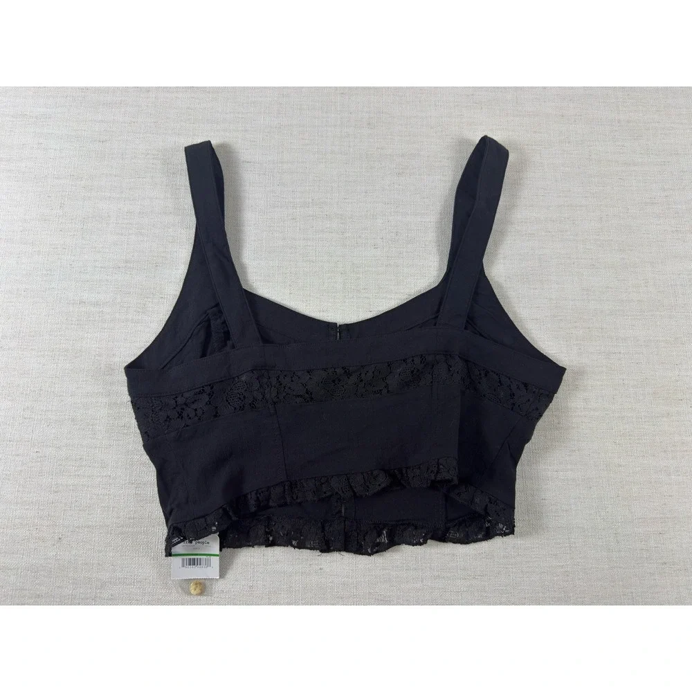 Intimately Free People Black Lace Button Front Crop Top Size L